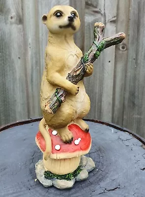 Meerkat On Mushroom Ornament Statue Figurine Sculpture Garden Décor *25 Cm* • $54.99