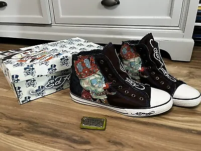 Ed Hardy Mens 12 Back Canvas High Top Skull Graphic Shoes Sherpa Lined With Box • $69.99