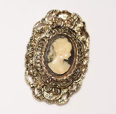 Vintage Signed Gerry's Filigree Black Cameo Brooch Pin Jewelry • $19.99