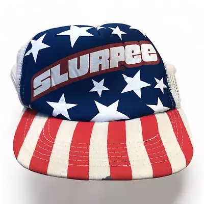 Vintage 90's Slurpee Hat Cap 7-Eleven SnapBack American Flag Trucker • $19.99