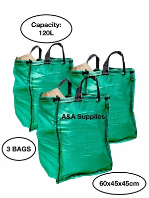 £14.95 • Buy Garden Waste Bags (3 Bags) 120L Refuse Heavy Duty Sacks Grass Leaves Rubbish Bag