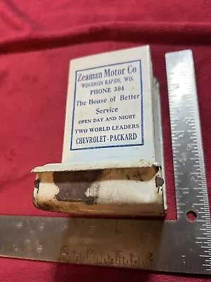 Vintage Tin Match Box Holder Zeaman Chevrolet Packard In Wisconsin Rapids WI. • $74.95