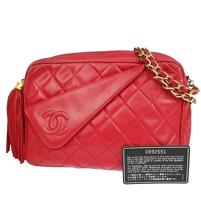 CHANEL CC Matelasse Tassel Chain Shoulder Bag Leather Red GHW Vintage 42RJ297 • $988