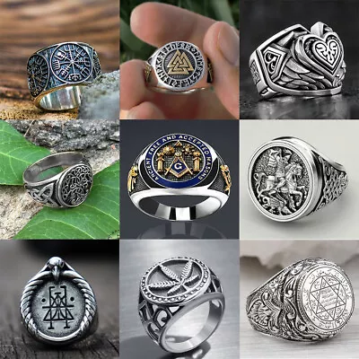 Mens Fashion Viking Ring Punk Stainless Steel Rings Party Jewelry Gift Size 7-13 • $2.41