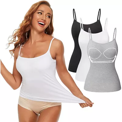 Women Tummy Control Shaper Tank Camisole With Built In Padded Bra Vest Cami Top • £6.79