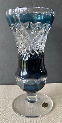 $149.47 • Buy Vintage Val St Lambert Signed Crystal Vase Cut To Clear Teal Blue 7 3/8” Belgium