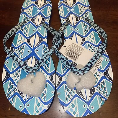 Vera Bradley GO FISH BLUE Flip Flops Size 9-10 Large New • $15.99