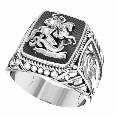 Saint St. George Ring Dragon Patron Saint Knight Catholic 925 Sterling Silver • $59.99