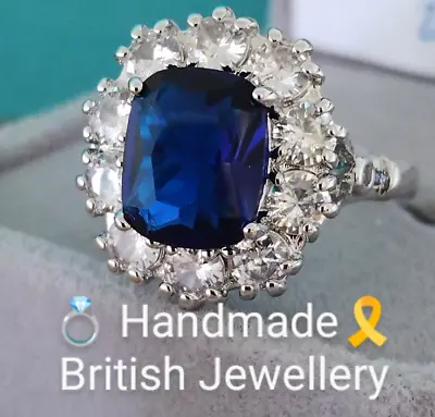 CD: Woman 825 Silver Ring. Size U-V. Emerald Cut Blue SapphireBeryl Simulated • £14.99