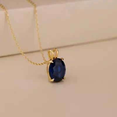 14K Yellow Gold Plated Women's Pendant 1.00Ct Oval Cut Lab Created Blue Sapphire • $50.39