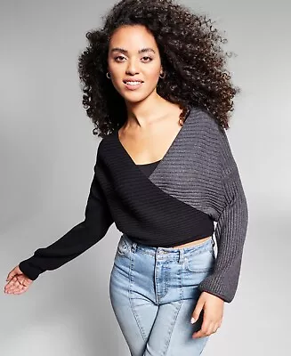 MSRP $80 Jeannie Mai X Inc Liu Ribbed Cross-Front Sweater Black Size XL • $36.95