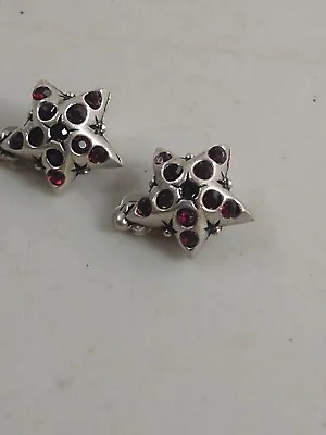 Red Crystal Rhinestone Star Clip Earrings Silvertone Celestial  • $6.99