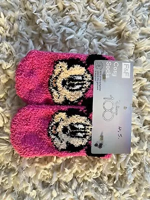 Disney 100 Minnie Mouse Cosy Socks Size 4.5 Pink Above Ankle • £3