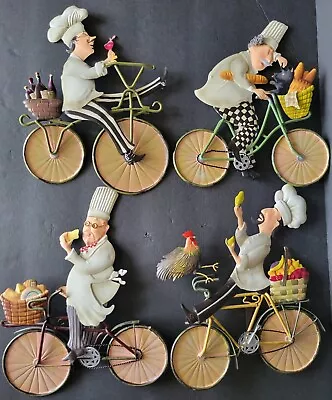 Kitchen Decor Metal Wall Art French Bistro Chef On Bicycle Shari Warren Set Of 4 • $73