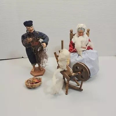 Vintage Santons D'Art De Provence Clay Figurines Fisherman Woman Spinning Wheel • $59.95