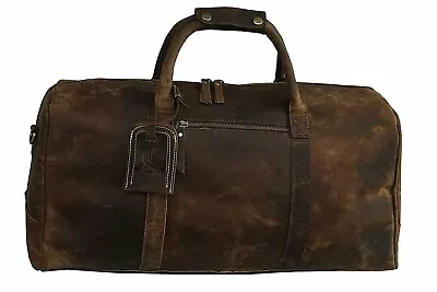 21  Handbag Vintage Brown Leather Travel Duffel Men's Weekend Luggage Carry • $137.91