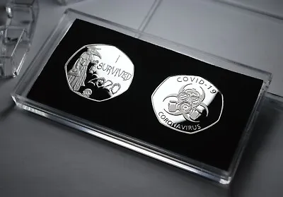 Pair Of 'I SURVIVED 2020' Commemoratives In 50p Coin Display/Presentation Case • £13.99