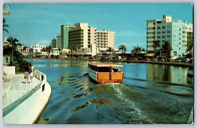 Miami Florida - View Over Lake Pancoast Sight-seeing Boats - Vintage Postcard • $4.44