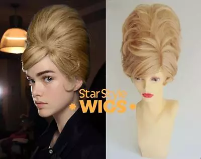 DELUXE BLONDE SHORT BEEHIVE 1960's MOD BOUFFANT FASHION COSTUME WIG DRAG • £32.99