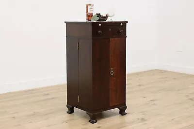 Traditional Antique Oak Chairside Bar Cabinet Copper Tray #47544 • $2300