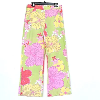 LILLY PULITZER Vintage Floral High Waist Pants Wide Leg Cotton Stretch Size 10 • $19.99