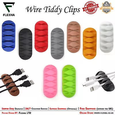 Tidy Clip Cable Holder USB Organizer Cord Lead Drop Table Wall Multicolored UK • £3.25