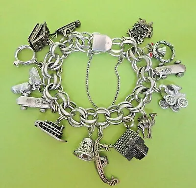 Vintage Sterling Silver CHUNKY Heavy Estate Charm Bracelet 92 GRAMS  • $299.99