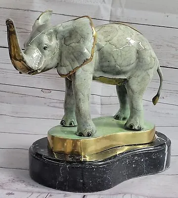Green Collectors Edition Marius Elephant Bronze Sculpture Art Deco Marble Base • $399