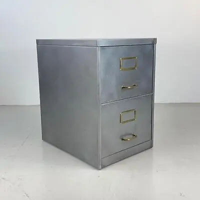 Vintage Industrial Stripped Metal 2 Drawer Filing Cabinet Brass Handles #4098 • $546.44