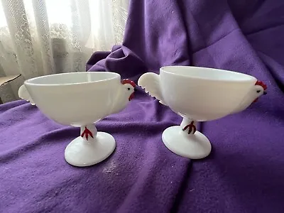 Westmoreland -Milk Glass -Rooster Egg Cup Set (2) 1950's • $30