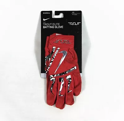 Nike Trout Elite Leather Red & Silver Baseball Batting Gloves Sz XS NEW NBG03622 • $34.99
