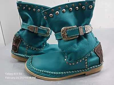 Hector Riccione Moccasin Boots Blue Ankle High Studded Size 8 - Italian • $30