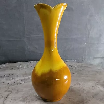 Vintage Haeger 8 Inch Vase #4001 Yellow Brown Glazed Pottery USA READ DESC • $10.81