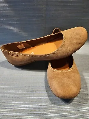 Merrell Avesso Oak Women's Sz10 Suede Walking Slip On Ballet Flats Shoes Tan/Bro • $35