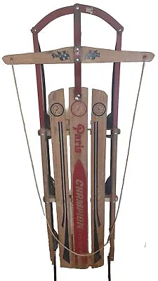 Vintage PARIS CHAMPION FASTBACK Wood Metal Snow Sled Ski Lodge Decor 55” X 22.5” • $94.25