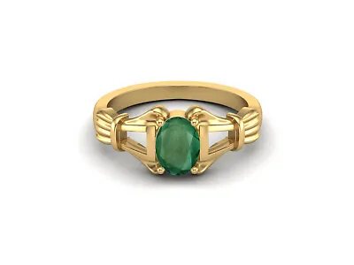 Solid 14k Yellow Gold 7x5mm Oval Shape Natural Emerald Engagement Women Ring • $318.60