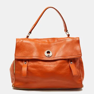 $602.56 • Buy Yves Saint Laurent Orange/Beige Leather And Canvas Muse Two Top Handle Bag