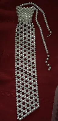 1960s -1970s Vintage Faux Pearl 19   NECKTIE TIE COSTUME Necklace • $20