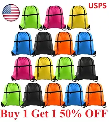 Drawstring Backpack Zippered Pocket Sport Gym Waterproof Cinch Sack Pack Bag • $5.95