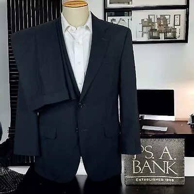 Jos A Bank 2 Piece Suit Mens 40S 32x27 Solid Black Charcoal Wool • $79.20