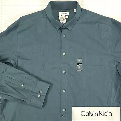 Calvin Klein Mens Dress Shirt 18.5 36/37 2XLT Dark Gray Supima Cotton NWT #h65 • $23