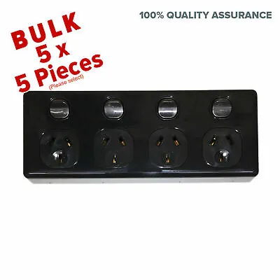 4 Gang Way *DOUBLE POLE* Power Point Outlet Black GPO Quad Socket Up To 5 X Pcs • $35.18