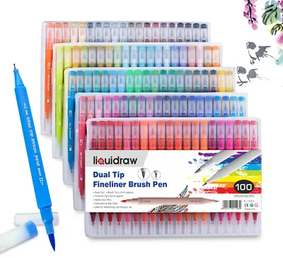 Liquidraw Dual Tip Brush Pens Fineliners Colouring Watercolour Markers Drawing • £4.99