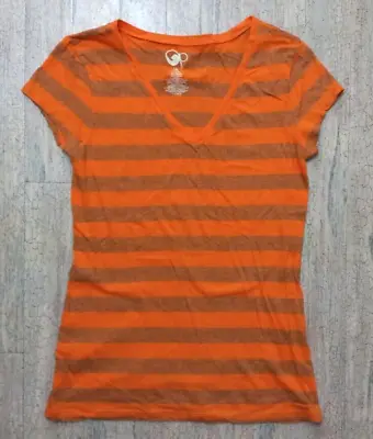 OP Ocean Pacific Orange Striped T-Shirt Top Women's / Juniors Size Large 11-13 • £11.48