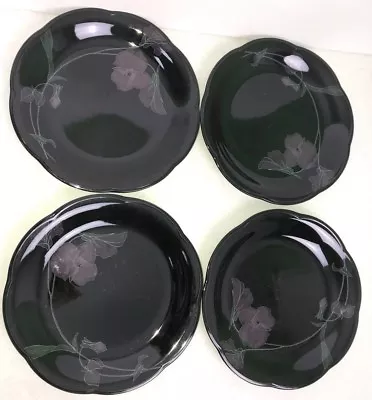 Mikasa Black Rondo Tango EJ 702 Scalloped Edge Plates Set Of 4 • $29.99