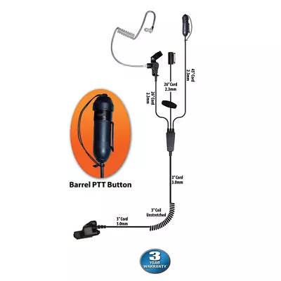 Klein Stealth 3-Wire Barrel PTT Earpiece For Motorola MTS2000 XTS2500 MTX8000 PM • $119.95