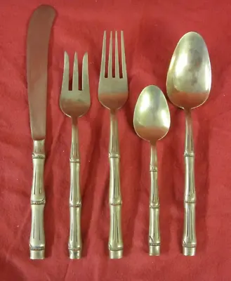 Flatware Set Forge Bamboo Design 5 Piece Set Brass Cutlery - Made In Thailand • $49.99