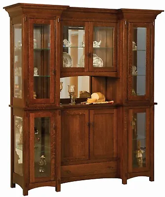 Amish Arts & Crafts Mission Hutch China Cabinet 4-Door Solid Wood Alvada 72  • $6999