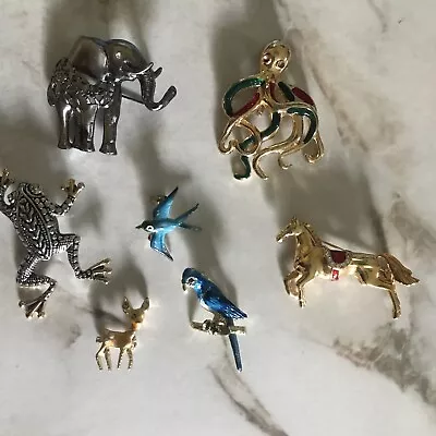 Vtg Lot Of 7 Animal Theme Brooch Frog Enamel Bird Octopus Elephant Horse Deer • $9.99