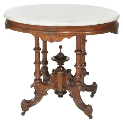 Antique Renaissance Revival Walnut Oval Marble Top Parlor Table Circa 1890 • $1320